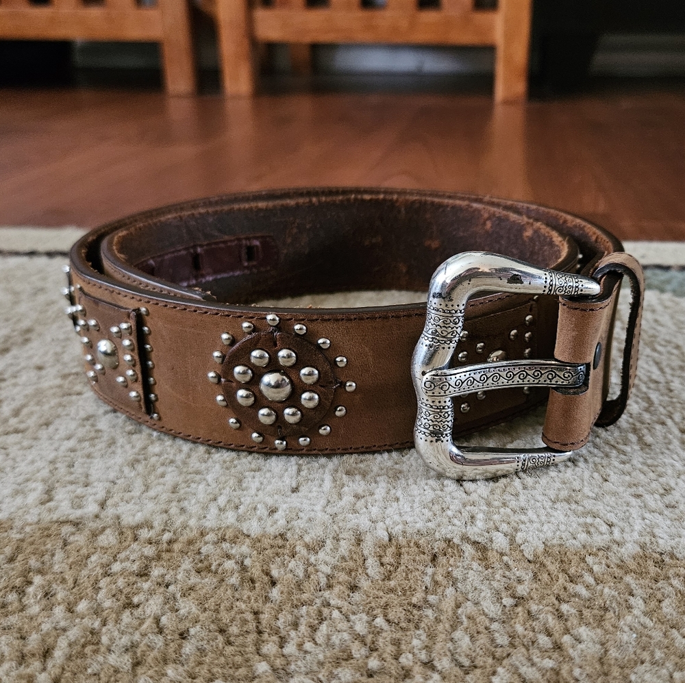 Brighton Belt Brown Leather Sterling Silver Buckle XL 36
